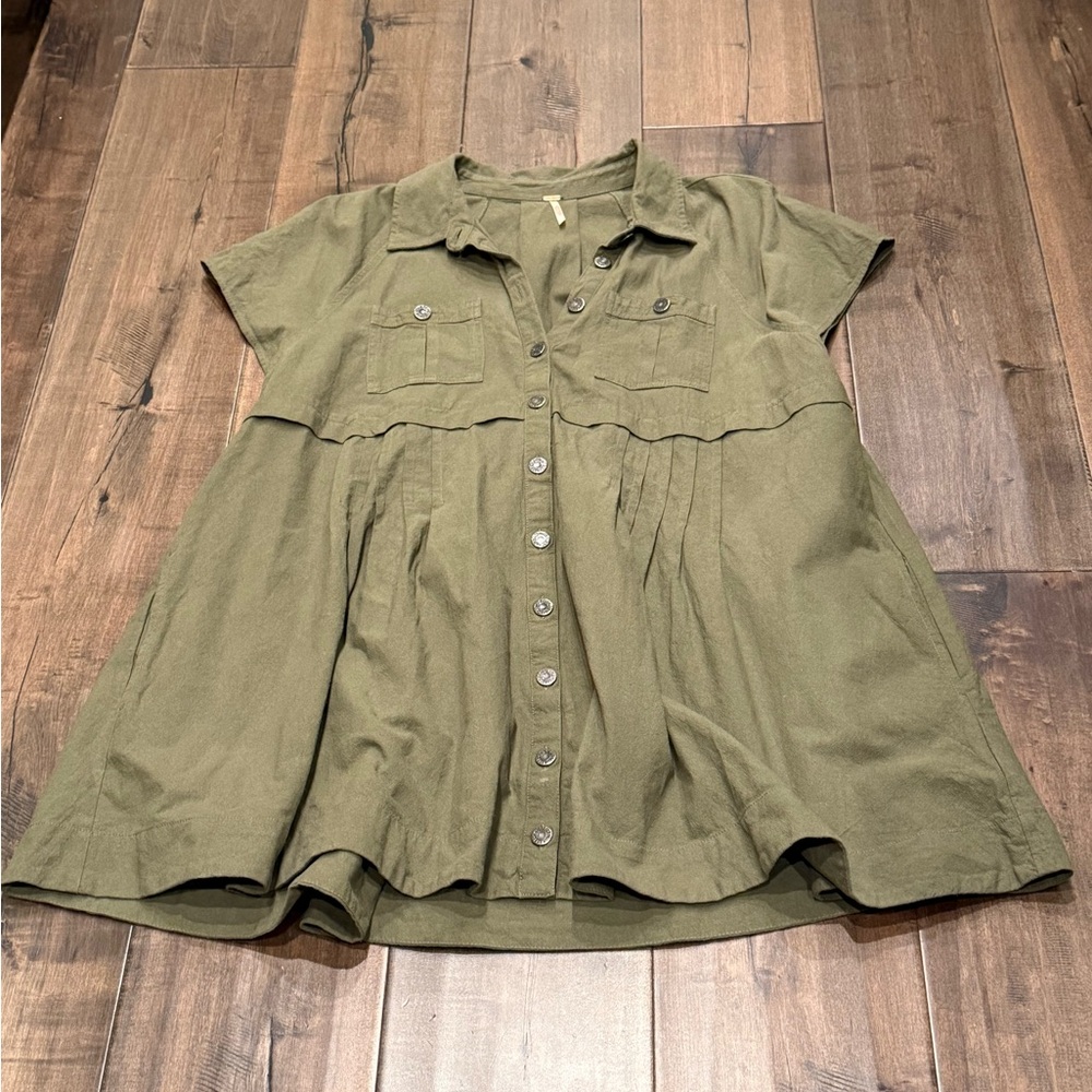 Free People Sage Green Button-Down Shirt